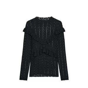 Zara Black Textured Ruffle Blouse